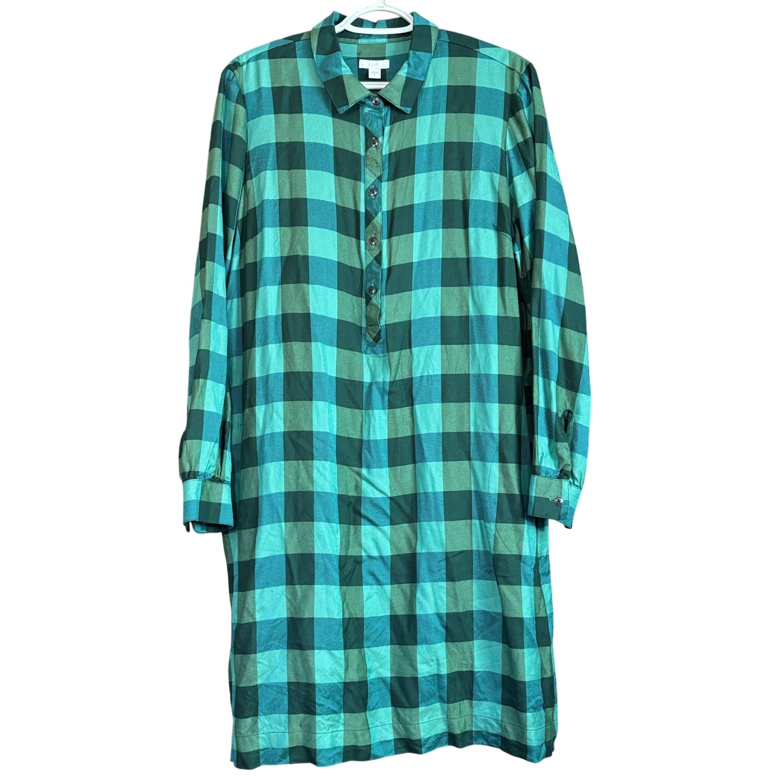 J. Jill Checkerboard Shirt Dress Women's Size Medium Pockets Modest Lagenlook